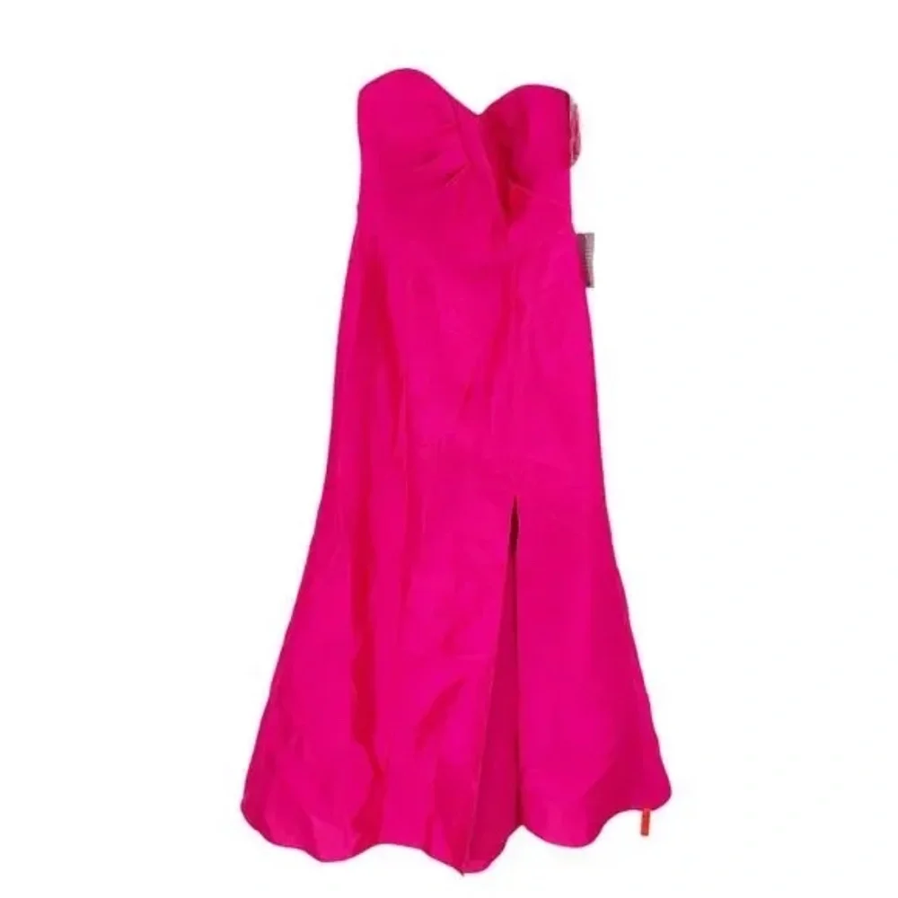 ALFRED SUNG Sateen Strapless Pleated Front Slit Formal Gown Size 10 NWT - Picture 2 of 6